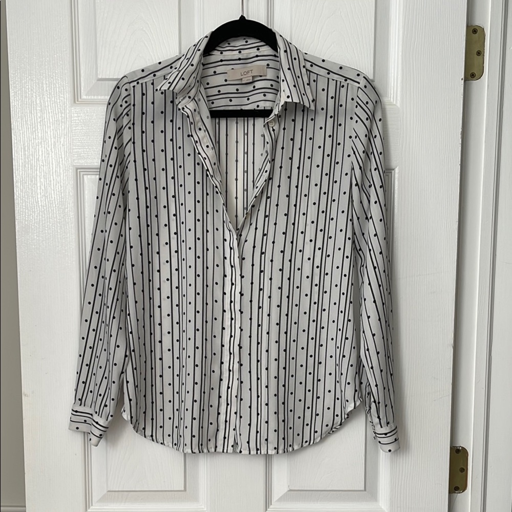 LOFT Black and White Striped Women's polyester blouse